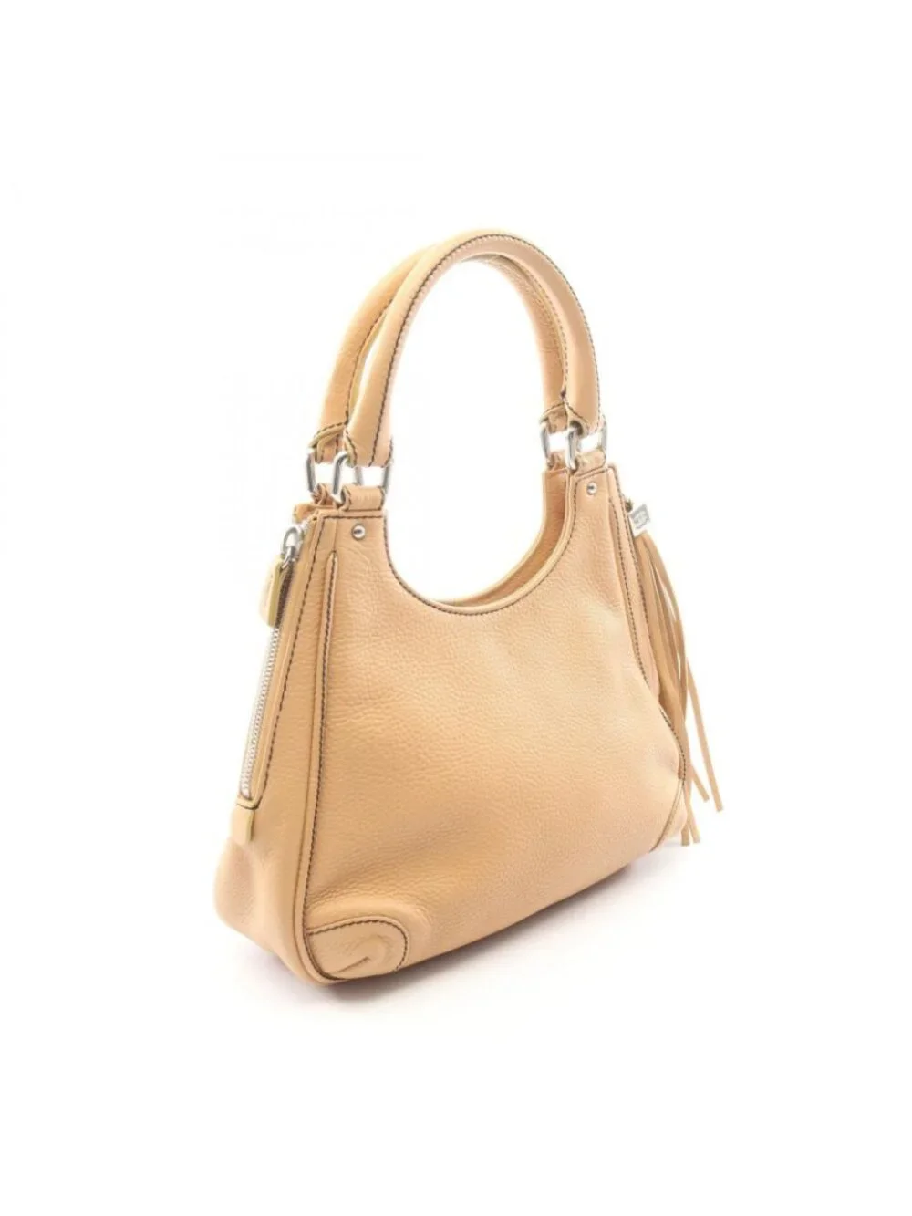Chanel Handbag Logo Fringe Beige Caviar Leather